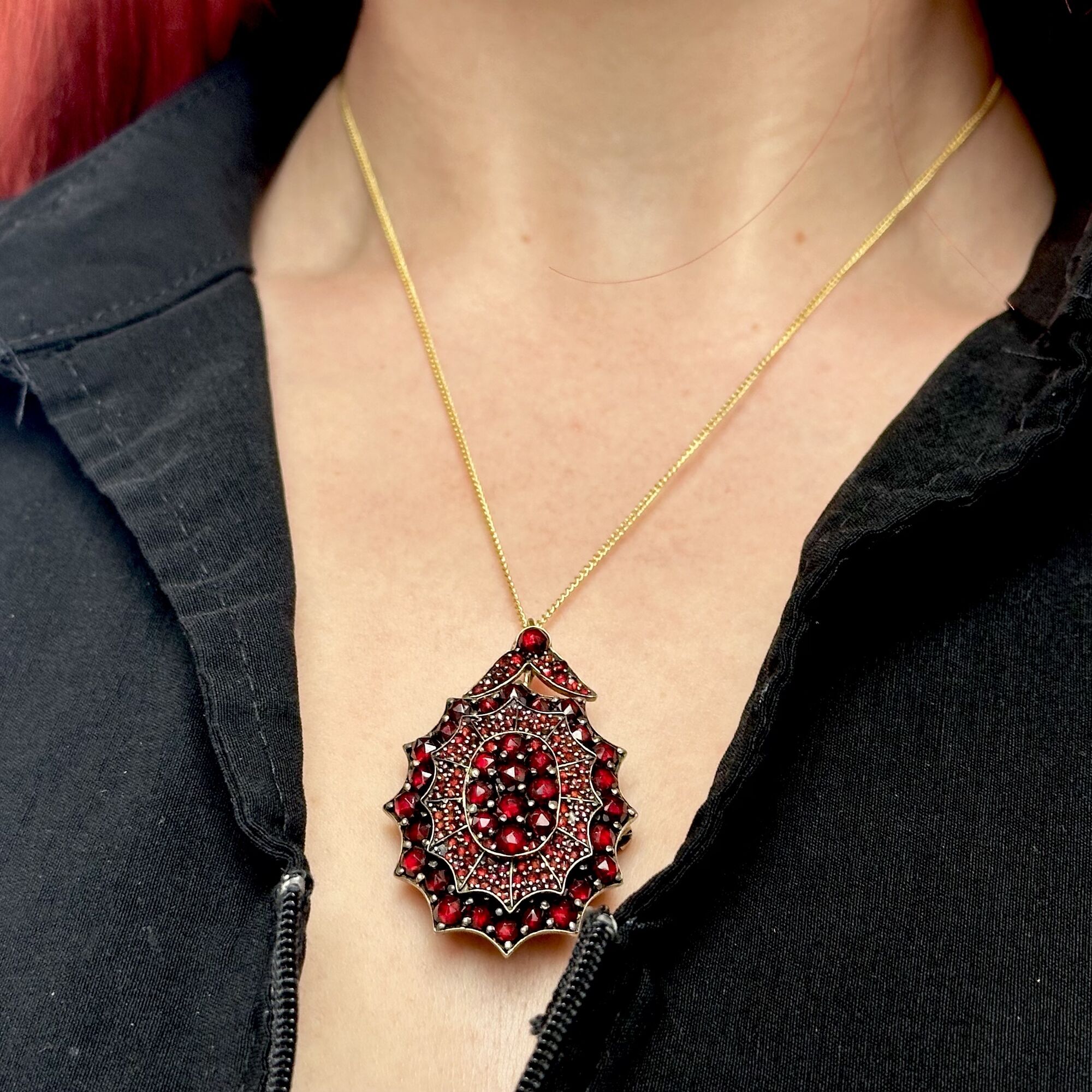 Antique Victorian Bohemian Garnet Locket Brooch